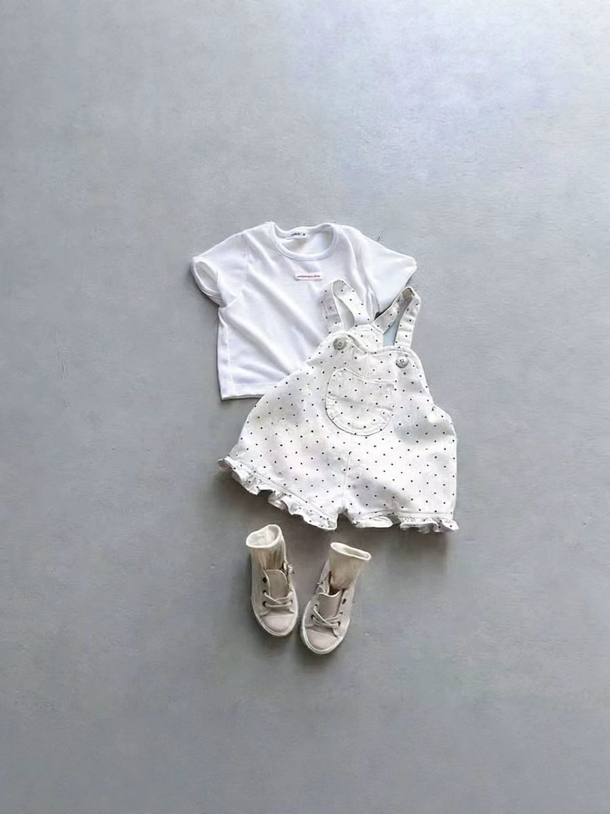 Polka Dot Denim Suspender Shorts ドット サロペットパンツ【mh0013283】 yi nian ni サロペットパンツ・サスペンダーパンツ