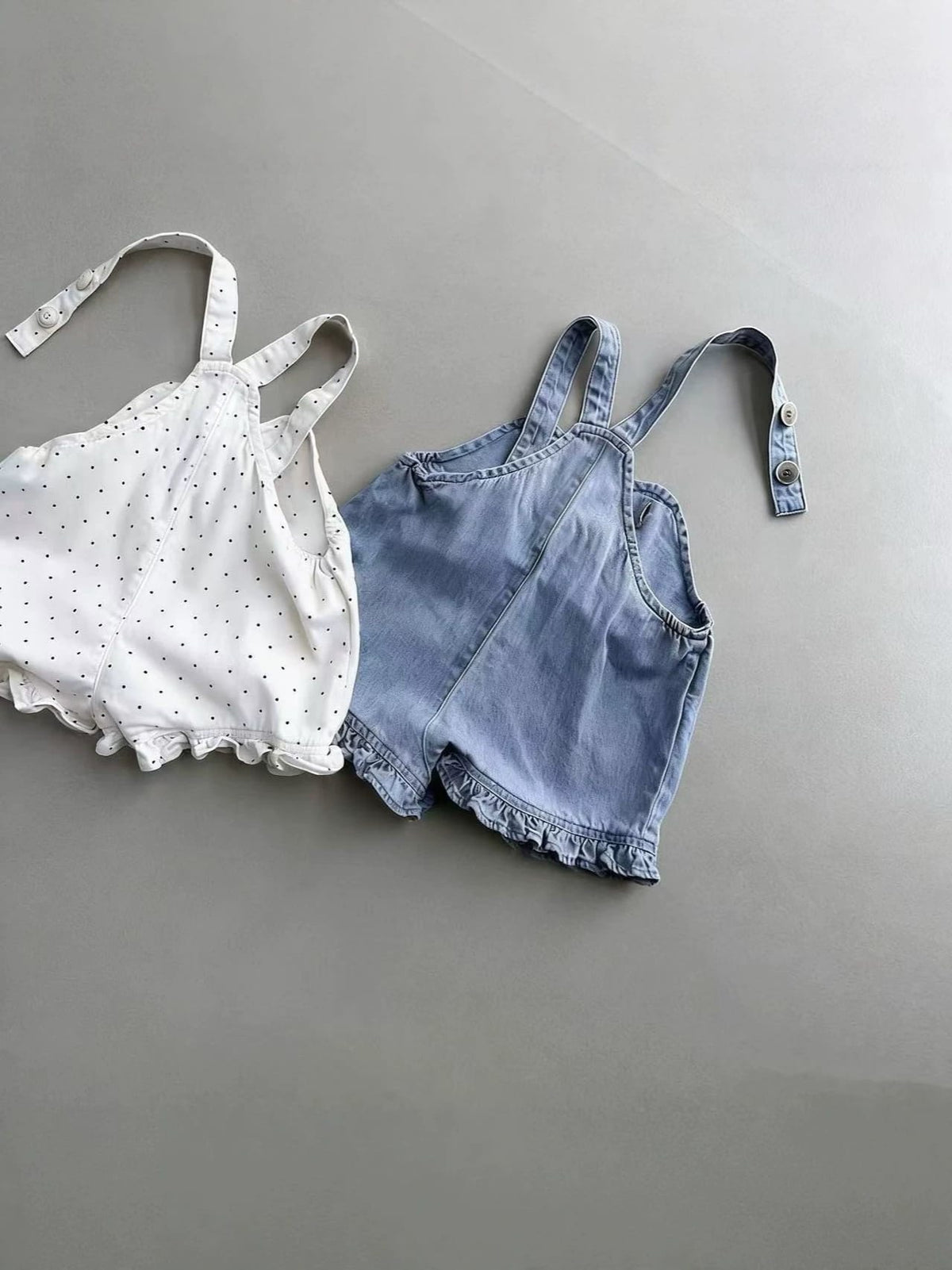 Polka Dot Denim Suspender Shorts ドット サロペットパンツ【mh0013283】 yi nian ni サロペットパンツ・サスペンダーパンツ
