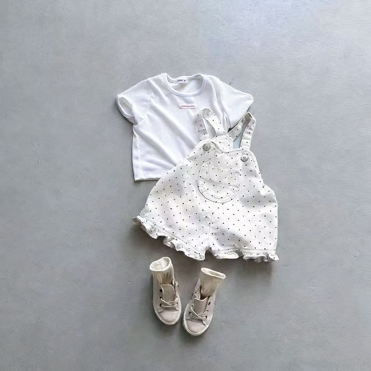 Polka Dot Denim Suspender Shorts ドット サロペットパンツ【mh0013283】 yi nian ni サロペットパンツ・サスペンダーパンツ