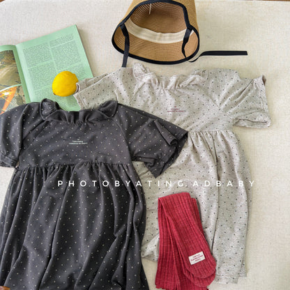 Polka Dot Frill Knit Dress ドット柄 フリル ニット ワンピース【mh0012461】 ADbaby 半袖ロンパース