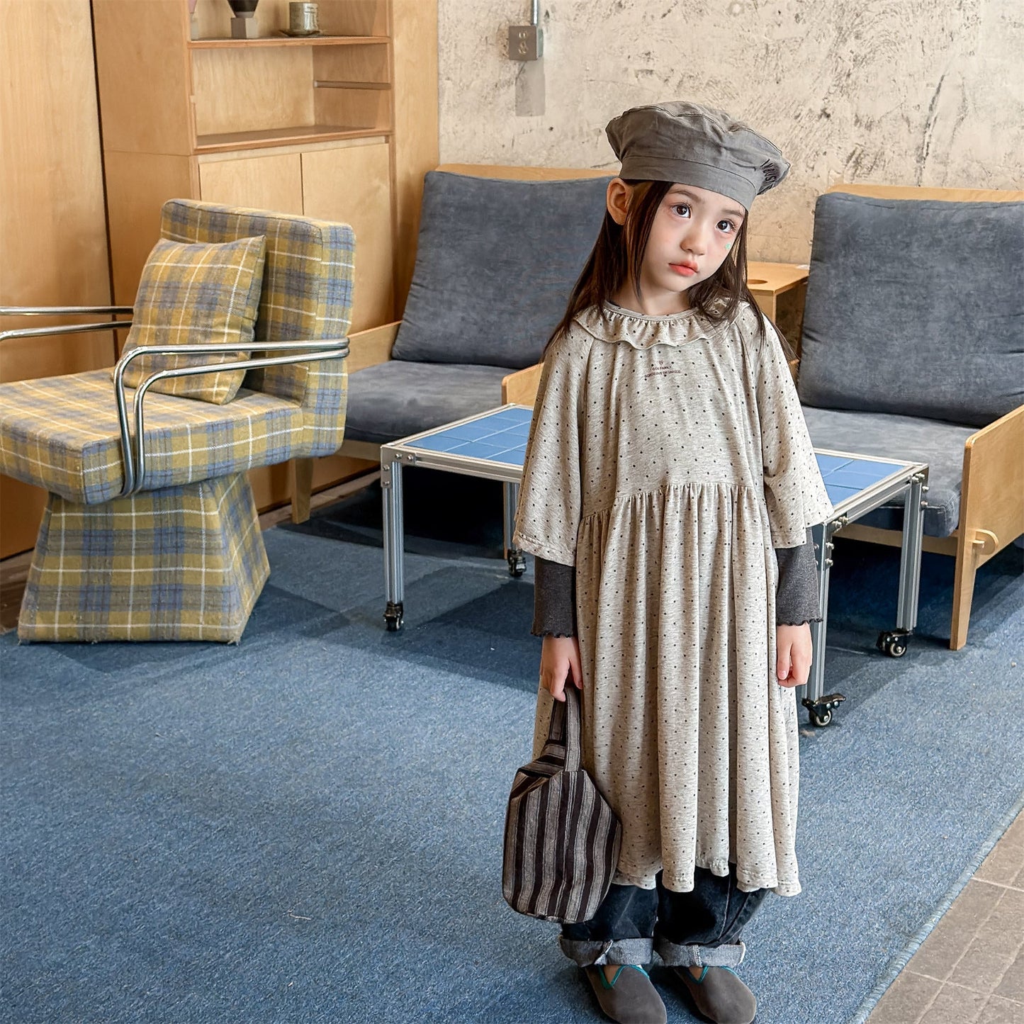 Polka Dot Frill Knit Dress ドット柄 フリル ニット ワンピース【mh0012461】 ADbaby 半袖ロンパース