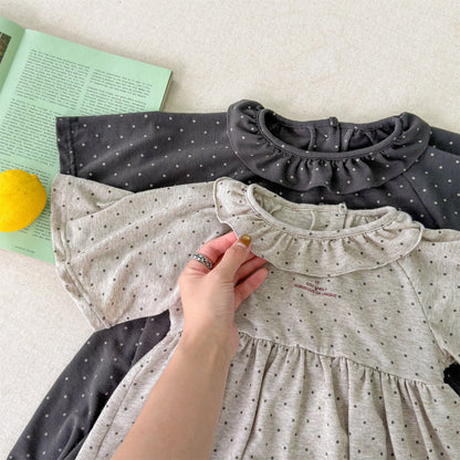 Polka Dot Frill Knit Dress ドット柄 フリル ニット ワンピース【mh0012461】 ADbaby 半袖ロンパース