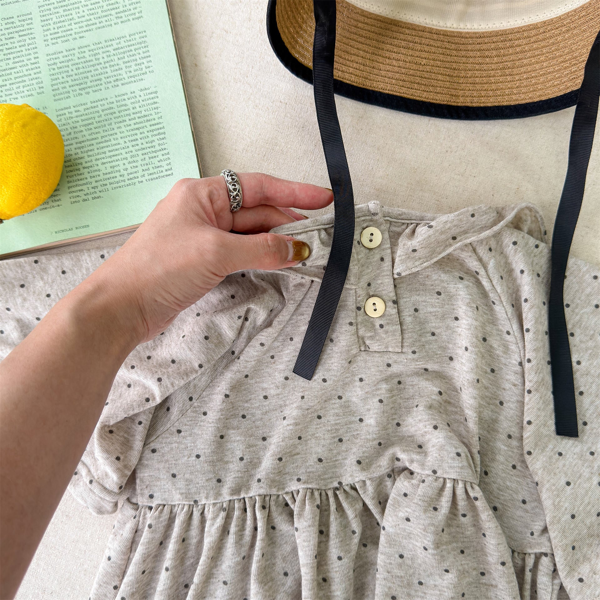 Polka Dot Frill Knit Dress ドット柄 フリル ニット ワンピース【mh0012461】 ADbaby 半袖ロンパース