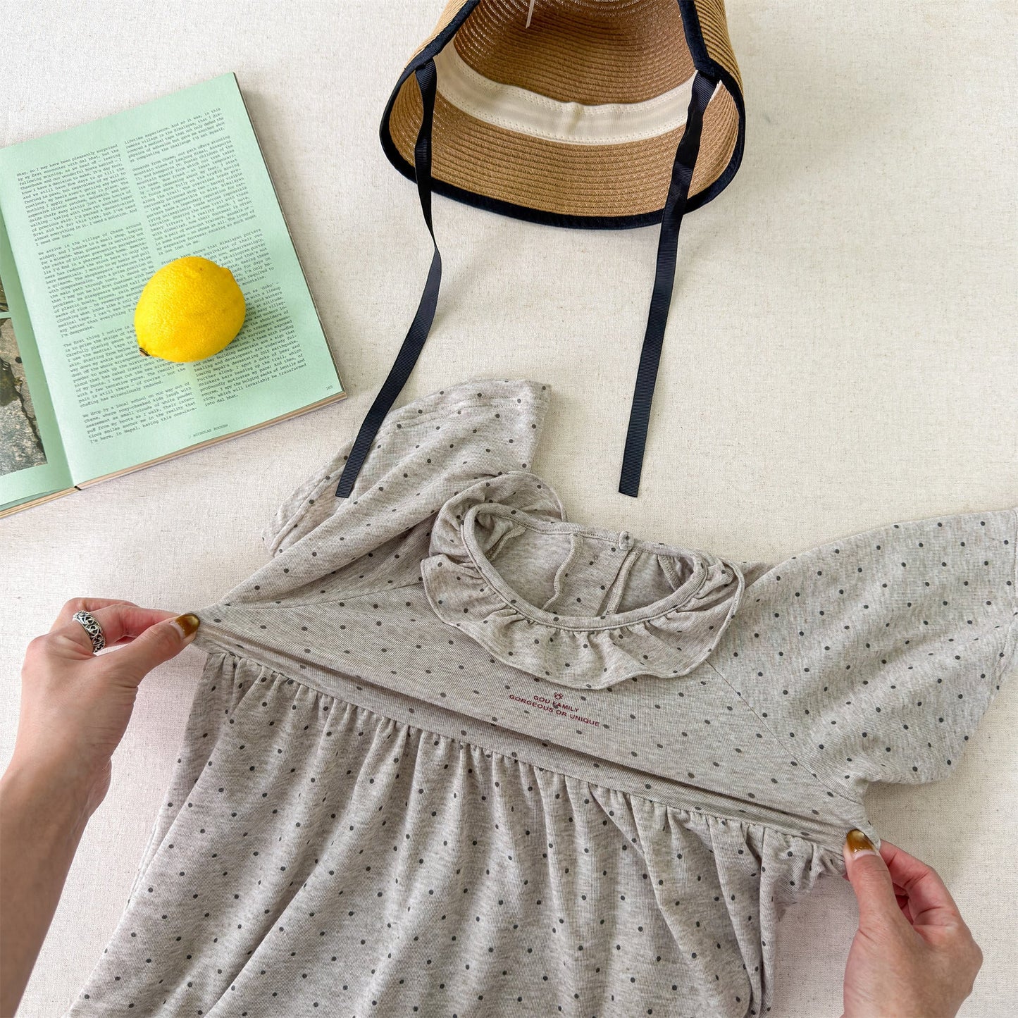 Polka Dot Frill Knit Dress ドット柄 フリル ニット ワンピース【mh0012461】 ADbaby 半袖ロンパース