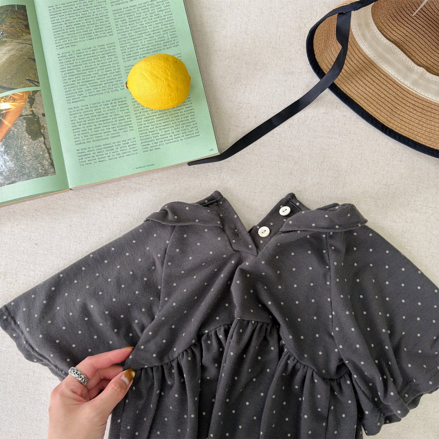 Polka Dot Frill Knit Dress ドット柄 フリル ニット ワンピース【mh0012461】 ADbaby 半袖ロンパース