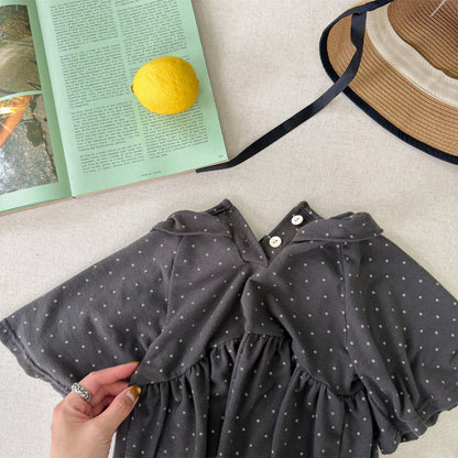 Polka Dot Frill Knit Dress ドット柄 フリル ニット ワンピース【mh0012461】 ADbaby 半袖ロンパース