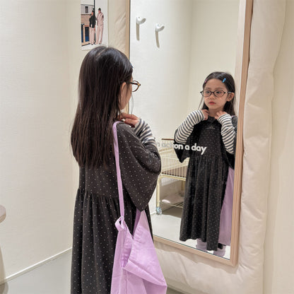 Polka Dot Frill Knit Dress ドット柄 フリル ニット ワンピース【mh0012461】 ADbaby 半袖ロンパース