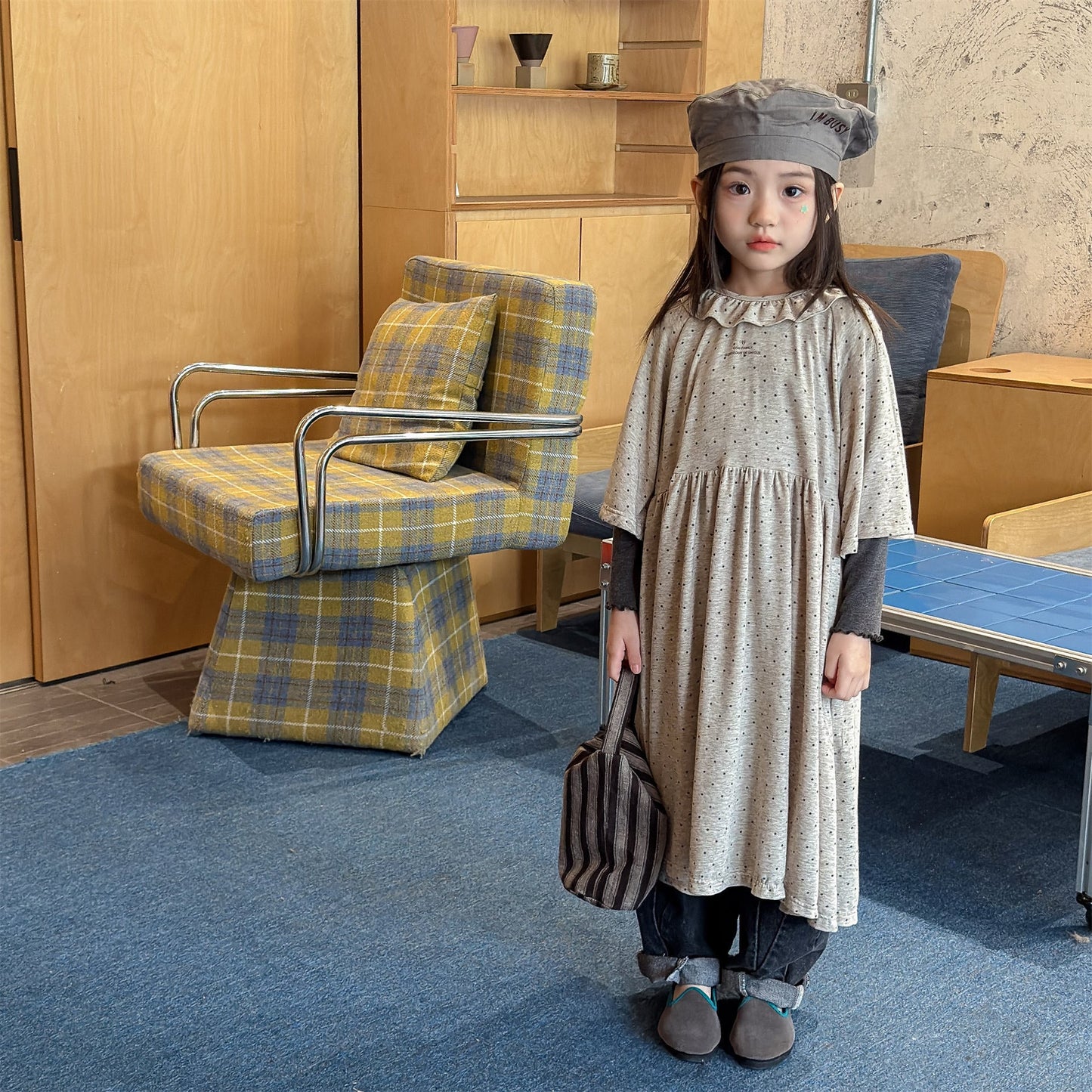 Polka Dot Frill Knit Dress ドット柄 フリル ニット ワンピース【mh0012461】 ADbaby 半袖ロンパース