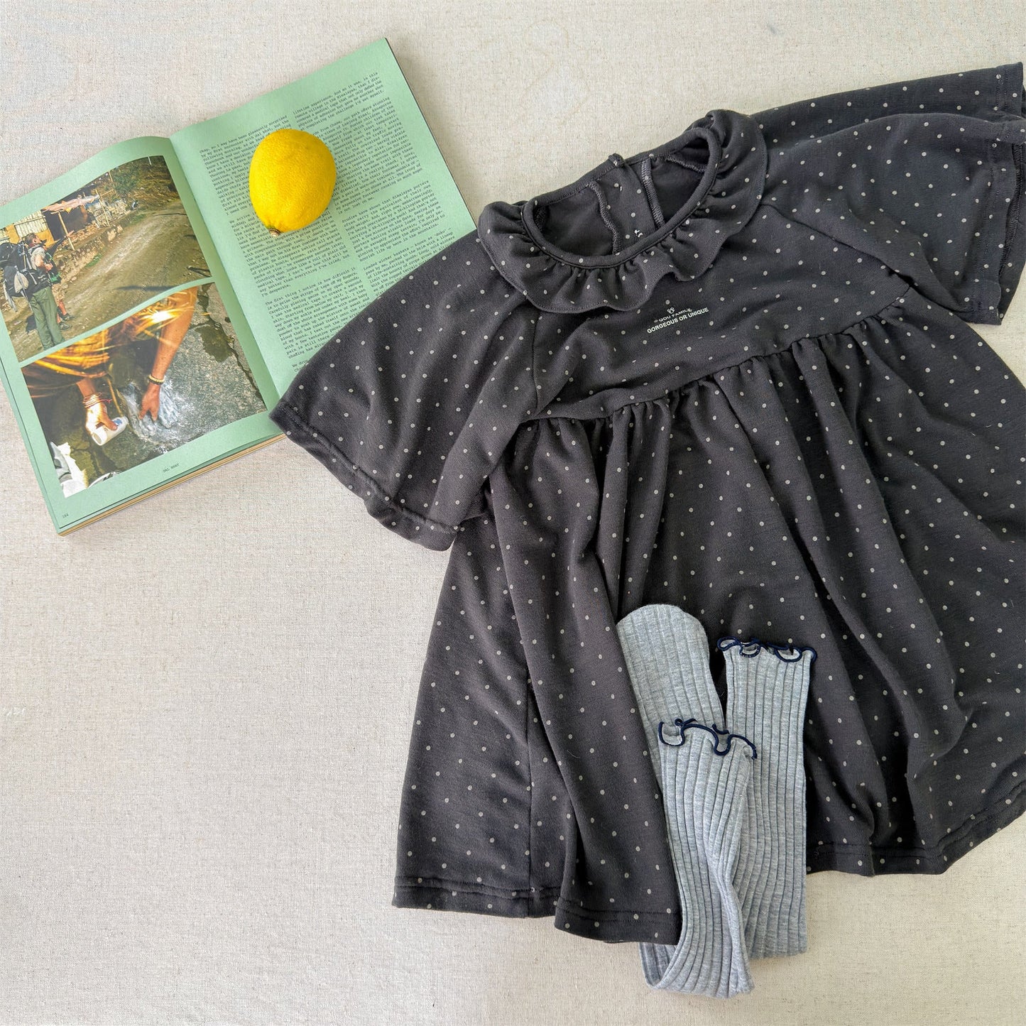 Polka Dot Frill Knit Dress ドット柄 フリル ニット ワンピース【mh0012461】 Dark Gray / 80cm ADbaby 半袖ロンパース