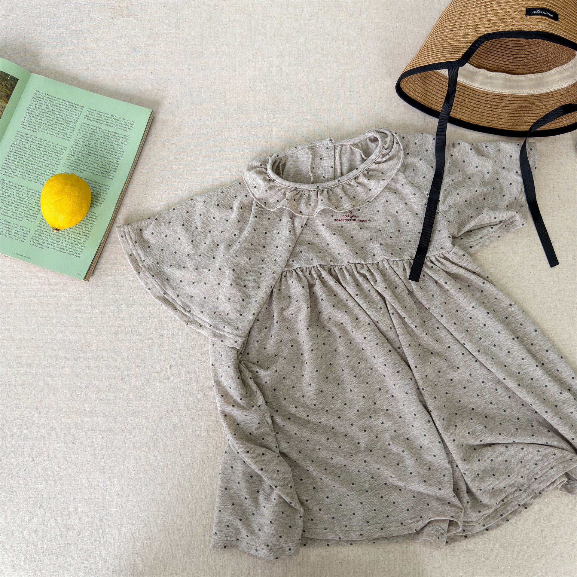 Polka Dot Frill Knit Dress ドット柄 フリル ニット ワンピース【mh0012461】 Light Gray / 80cm ADbaby 半袖ロンパース