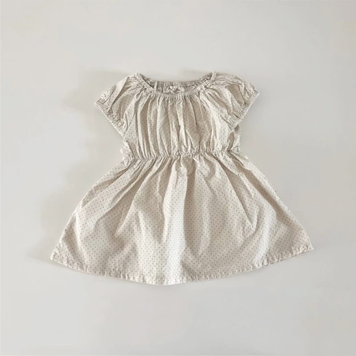 Polka Dot Gathered Waist Dress ドット柄 パフスリーブワンピース【mh0013217】 Apricot / 73cm BBAMMA 半袖ワンピース