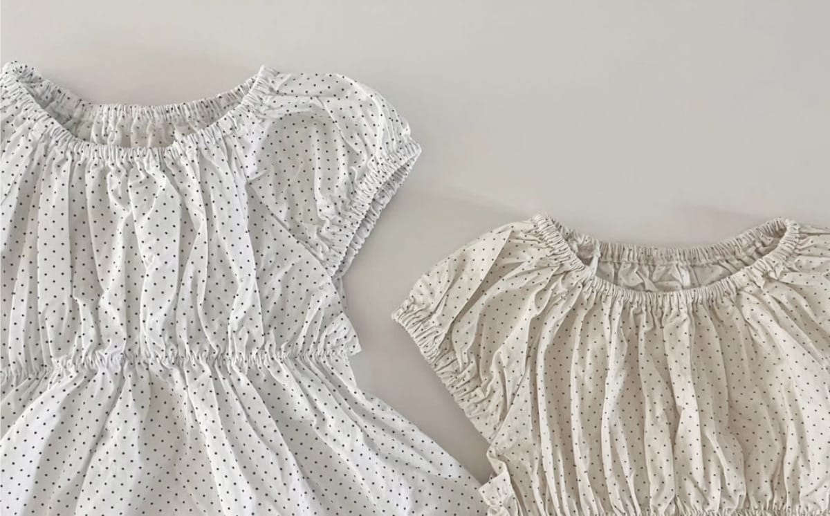 Polka Dot Gathered Waist Dress ドット柄 パフスリーブワンピース【mh0013217】 BBAMMA 半袖ワンピース