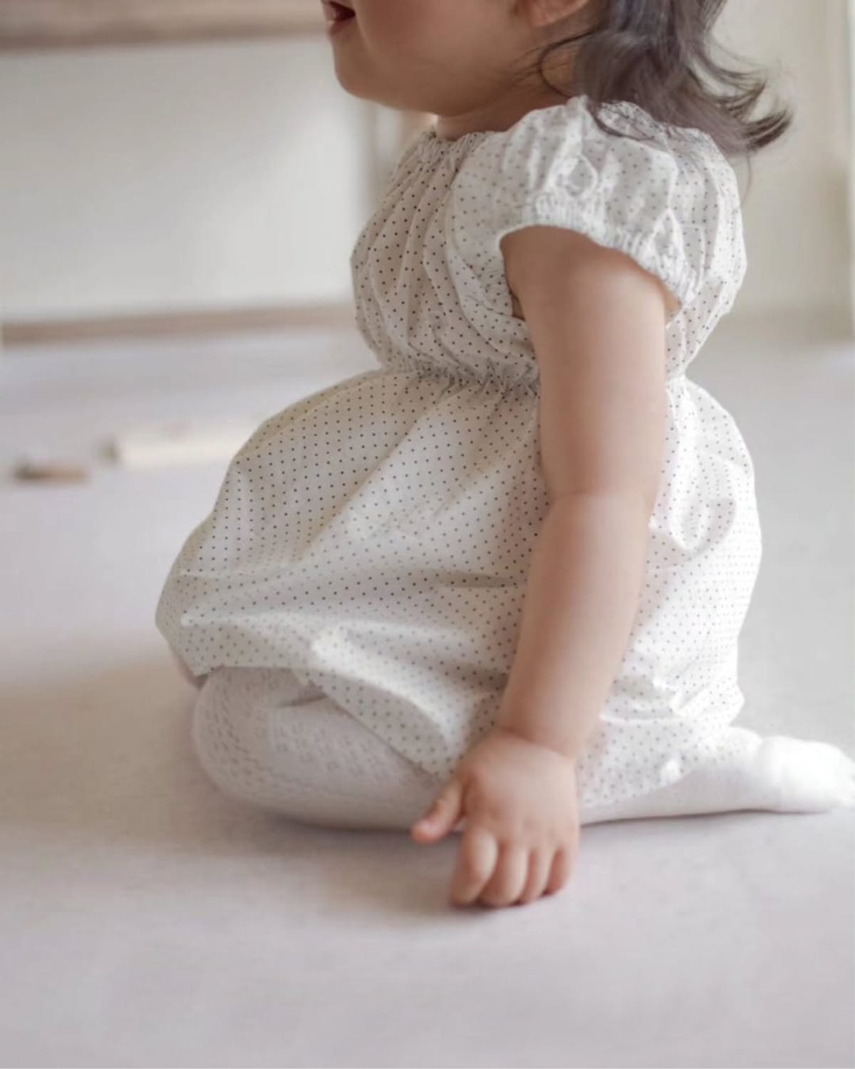 Polka Dot Gathered Waist Dress ドット柄 パフスリーブワンピース【mh0013217】 BBAMMA 半袖ワンピース