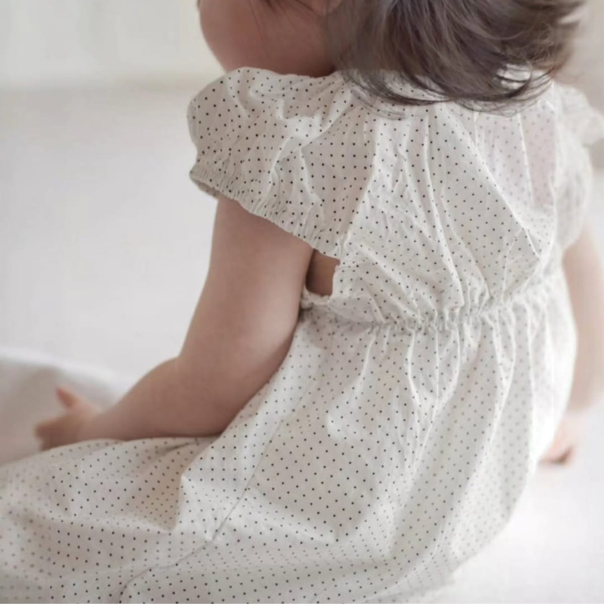 Polka Dot Gathered Waist Dress ドット柄 パフスリーブワンピース【mh0013217】 BBAMMA 半袖ワンピース