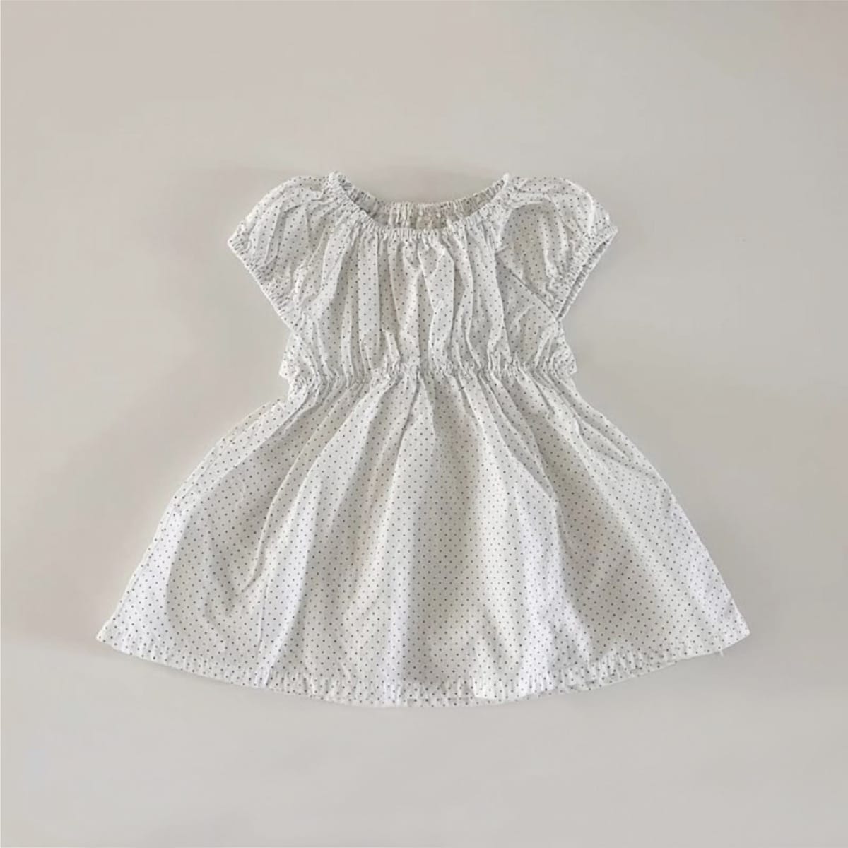 Polka Dot Gathered Waist Dress ドット柄 パフスリーブワンピース【mh0013217】 Creamy White / 73cm BBAMMA 半袖ワンピース
