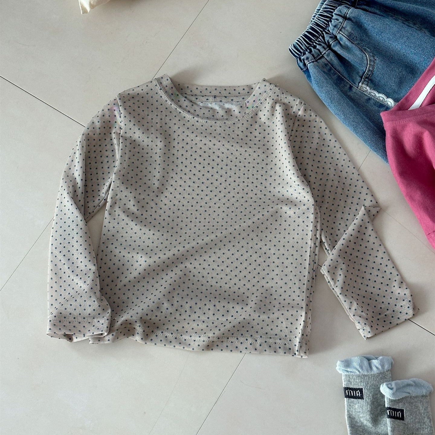 Polka Dot Long Sleeve T-shirt ドット 長袖 Tシャツ【mh0012291】 Khaki / 90cm Laibaobao