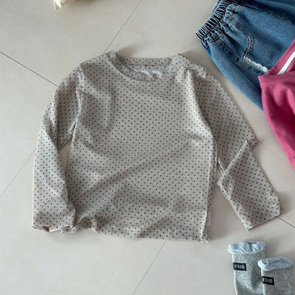 Polka Dot Long Sleeve T-shirt ドット 長袖 Tシャツ【mh0012291】 Khaki / 90cm Laibaobao
