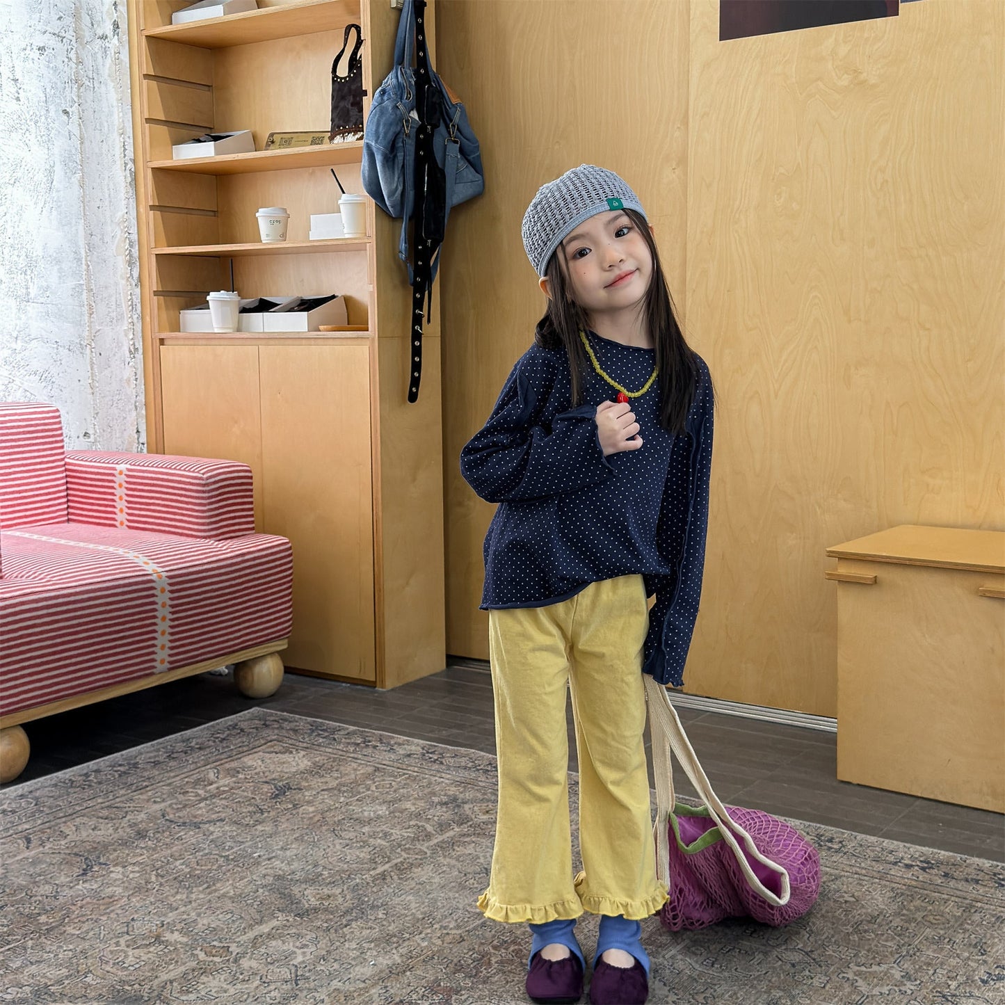 Polka Dot Long Sleeve Top ドット柄 長袖 Tシャツ【mh0012464】 ADbaby 長袖Tシャツ