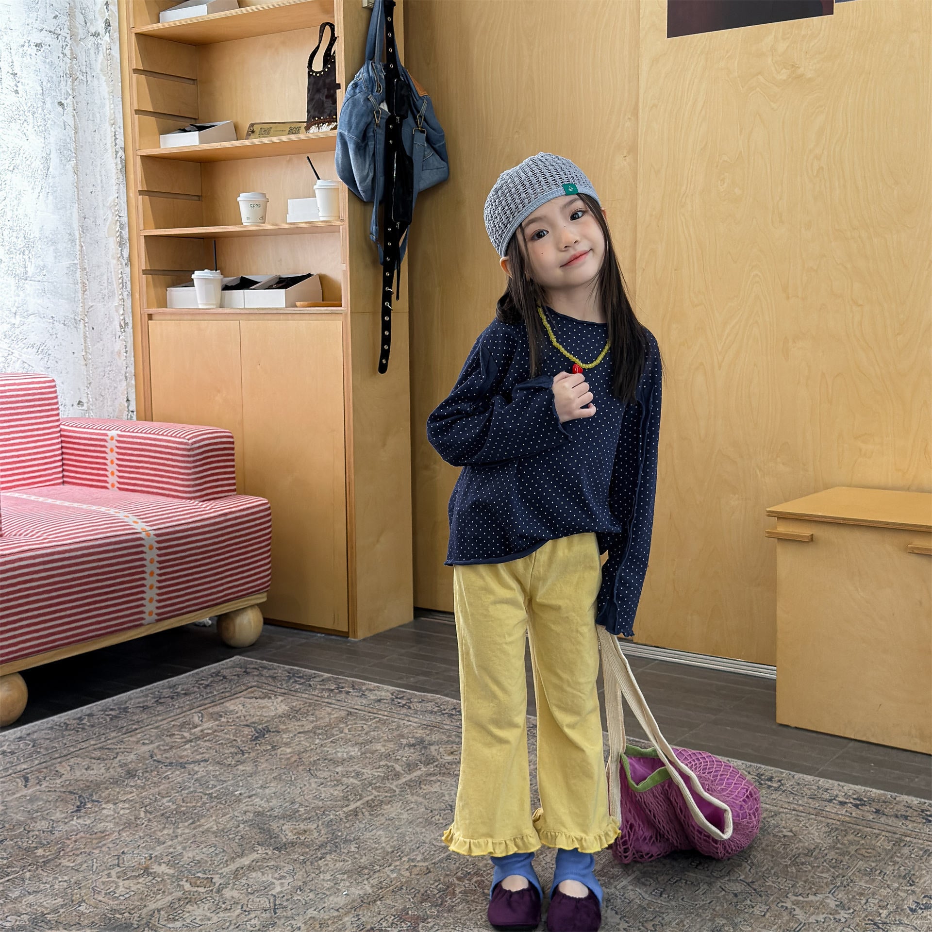 Polka Dot Long Sleeve Top ドット柄 長袖 Tシャツ【mh0012464】 ADbaby 長袖Tシャツ