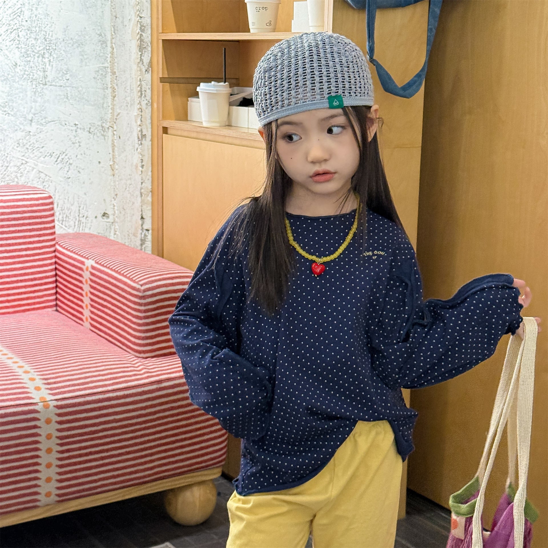 Polka Dot Long Sleeve Top ドット柄 長袖 Tシャツ【mh0012464】 ADbaby 長袖Tシャツ