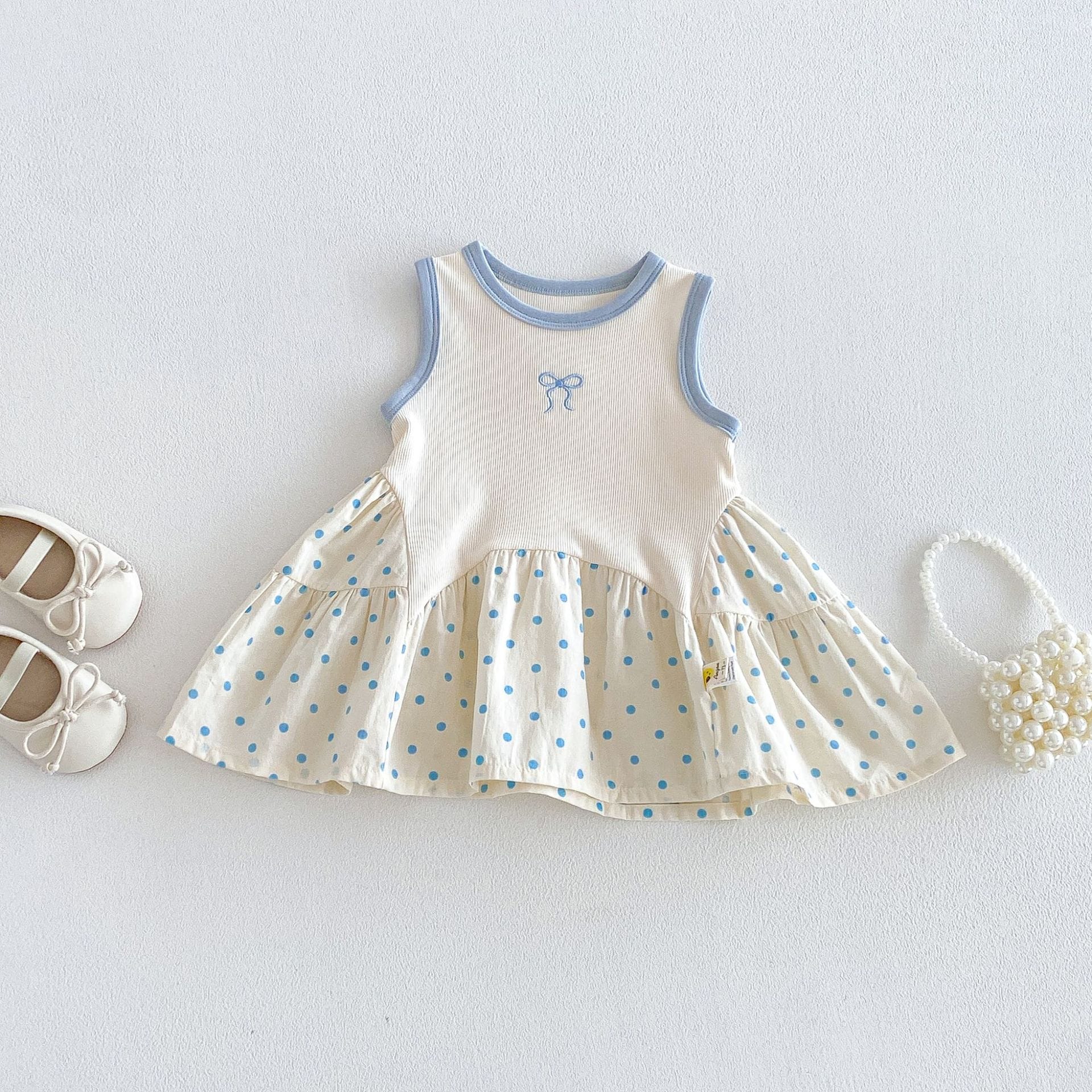 Polka Dot Patchwork Dress ドット ノースリーブワンピース【mh0013419】 angou ノースリーブワンピース