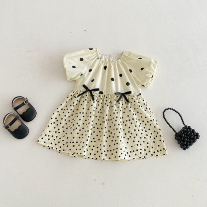 Polka Dot Puff Sleeve Ribbon Dress ドット柄 パフスリーブ ワンピース【mh0012726】 angou 半袖ワンピース