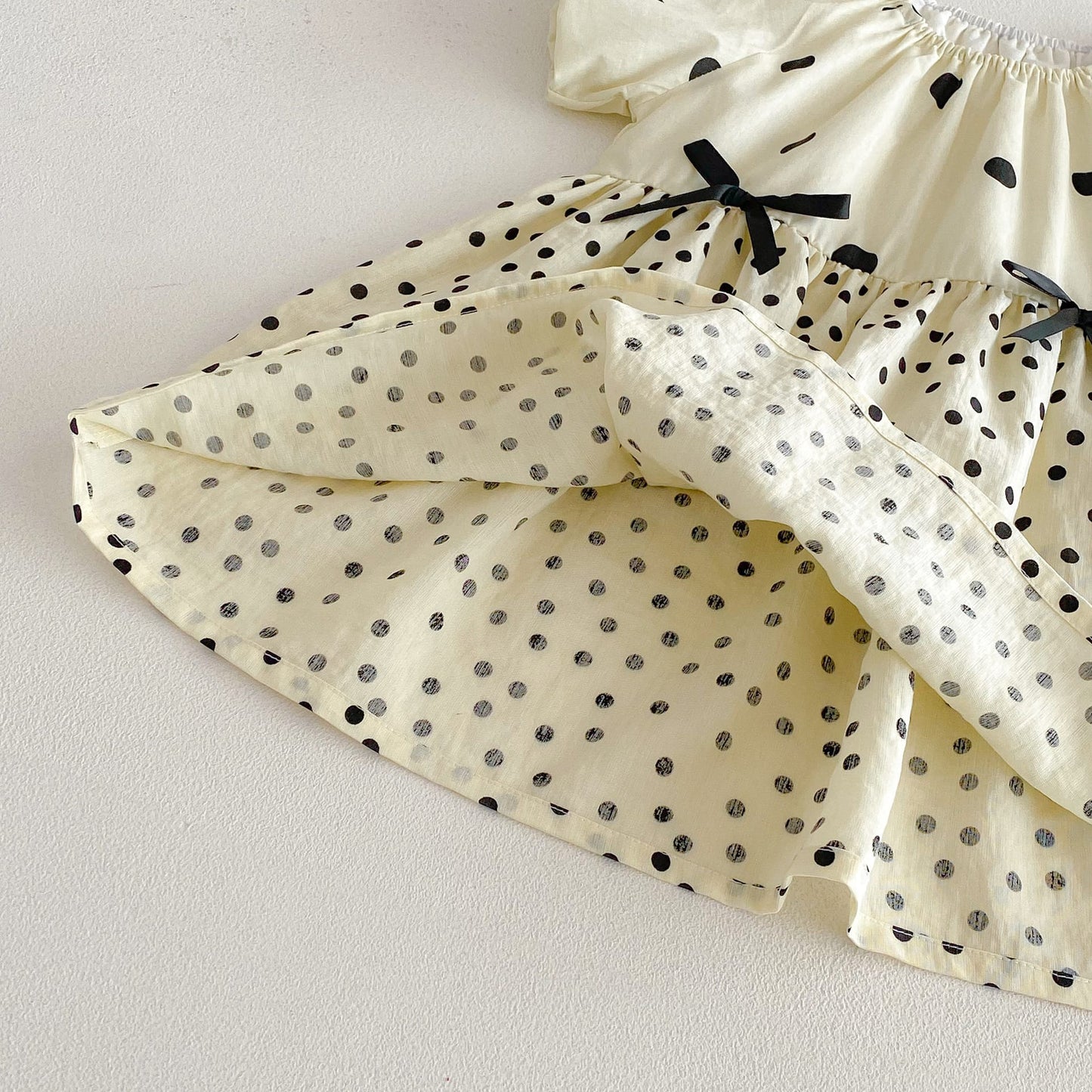 Polka Dot Puff Sleeve Ribbon Dress ドット柄 パフスリーブ ワンピース【mh0012726】 angou 半袖ワンピース