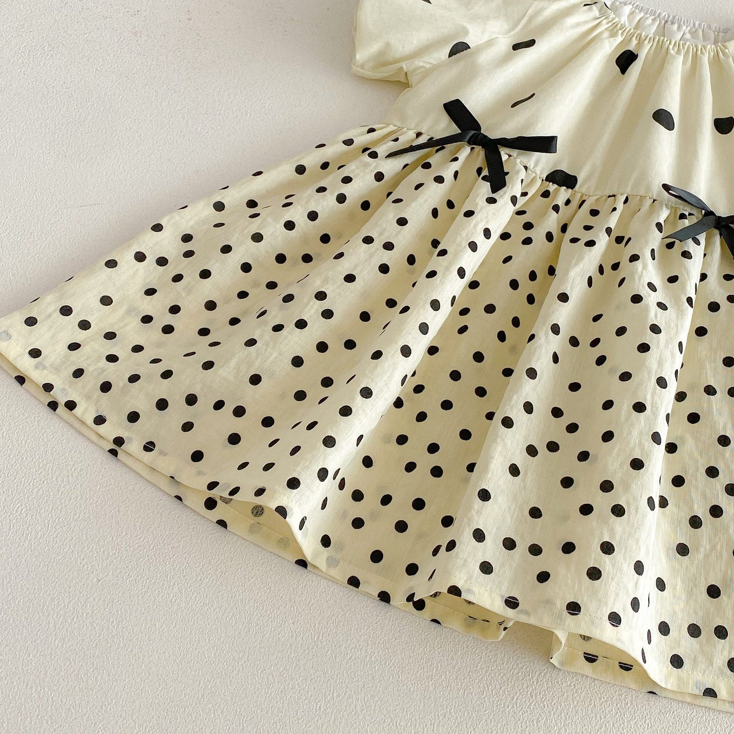 Polka Dot Puff Sleeve Ribbon Dress ドット柄 パフスリーブ ワンピース【mh0012726】 angou 半袖ワンピース