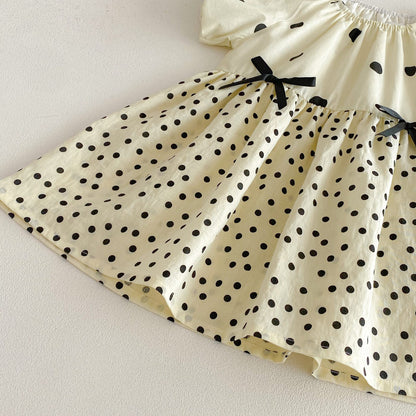 Polka Dot Puff Sleeve Ribbon Dress ドット柄 パフスリーブ ワンピース【mh0012726】 angou 半袖ワンピース
