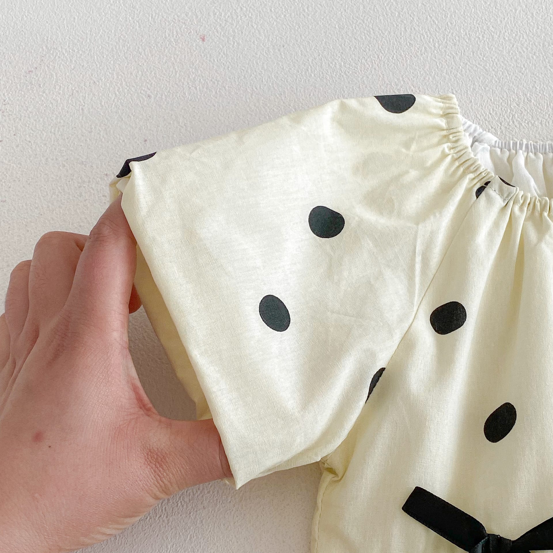 Polka Dot Puff Sleeve Ribbon Dress ドット柄 パフスリーブ ワンピース【mh0012726】 angou 半袖ワンピース