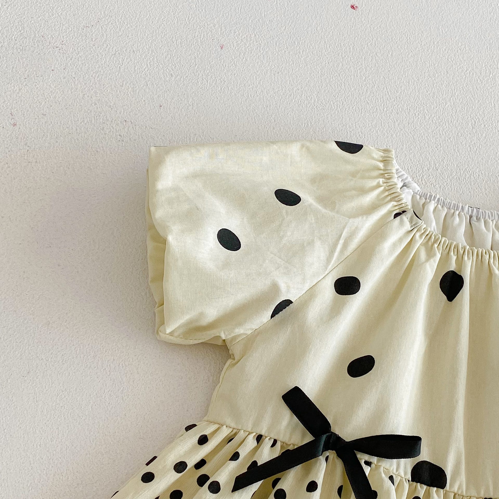 Polka Dot Puff Sleeve Ribbon Dress ドット柄 パフスリーブ ワンピース【mh0012726】 angou 半袖ワンピース