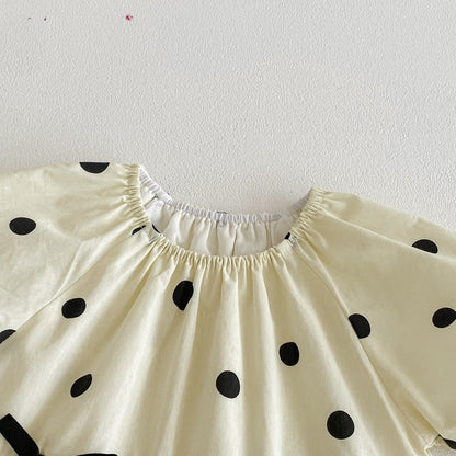 Polka Dot Puff Sleeve Ribbon Dress ドット柄 パフスリーブ ワンピース【mh0012726】 angou 半袖ワンピース