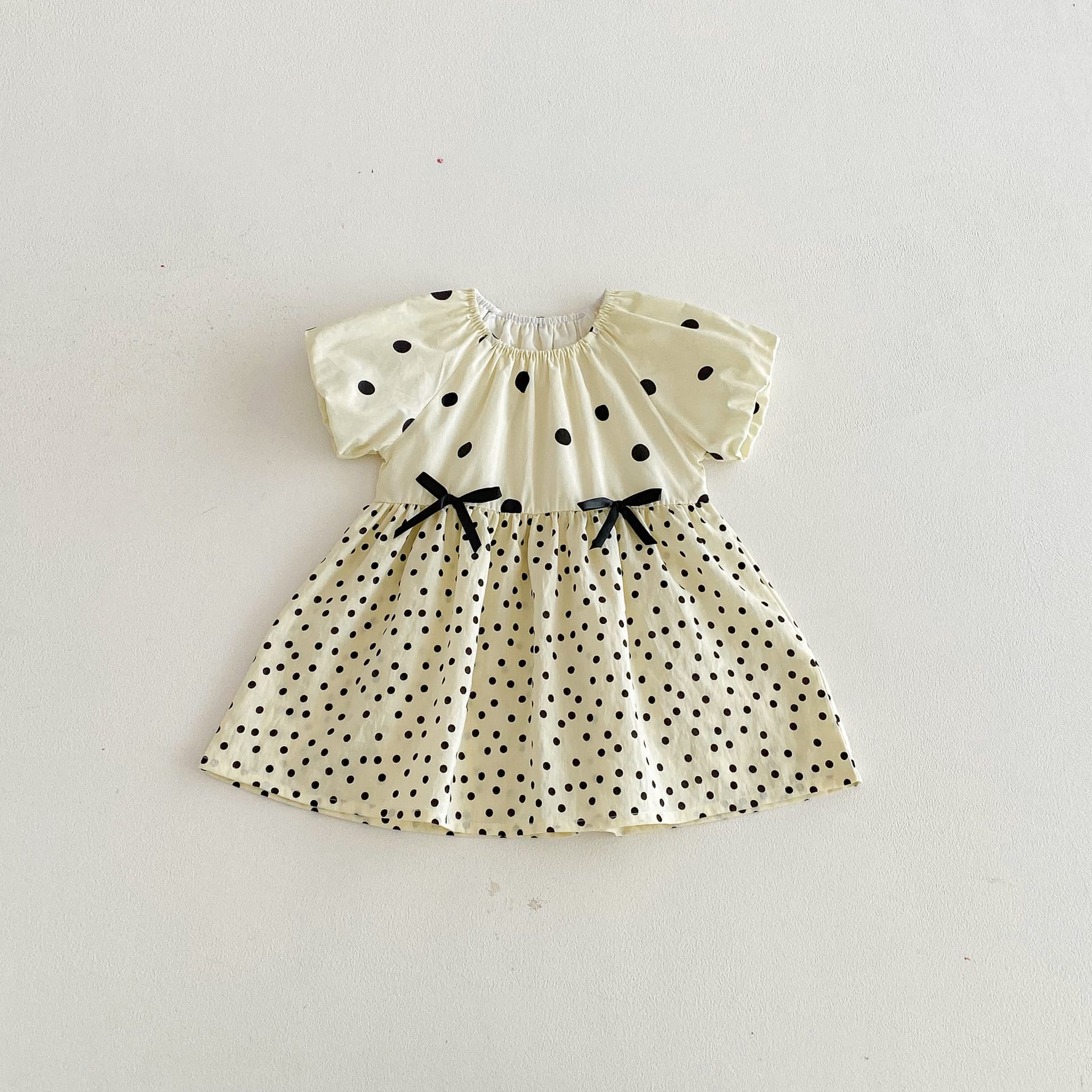Polka Dot Puff Sleeve Ribbon Dress ドット柄 パフスリーブ ワンピース【mh0012726】 angou 半袖ワンピース