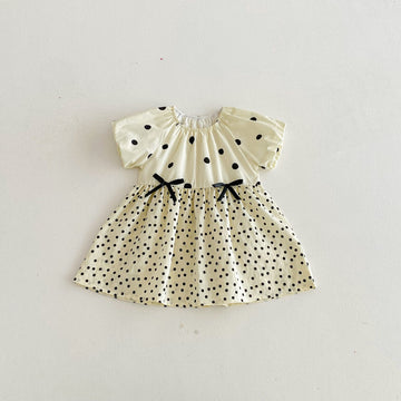 Polka Dot Puff Sleeve Ribbon Dress ドット柄 パフスリーブ ワンピース【mh0012726】 angou 半袖ワンピース