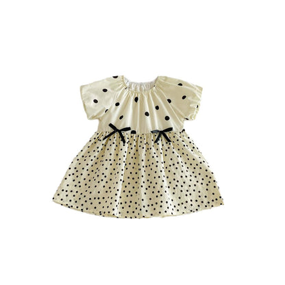 Polka Dot Puff Sleeve Ribbon Dress ドット柄 パフスリーブ ワンピース【mh0012726】 angou 半袖ワンピース