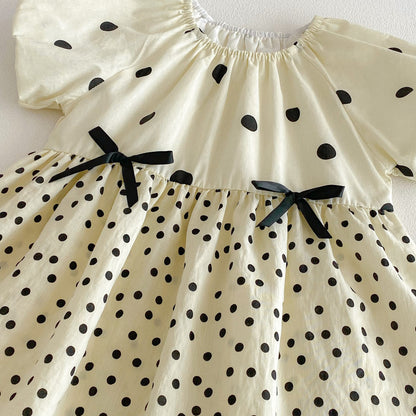 Polka Dot Puff Sleeve Ribbon Dress ドット柄 パフスリーブ ワンピース【mh0012726】 angou 半袖ワンピース