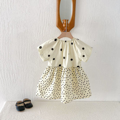 Polka Dot Puff Sleeve Ribbon Dress ドット柄 パフスリーブ ワンピース【mh0012726】 angou 半袖ワンピース