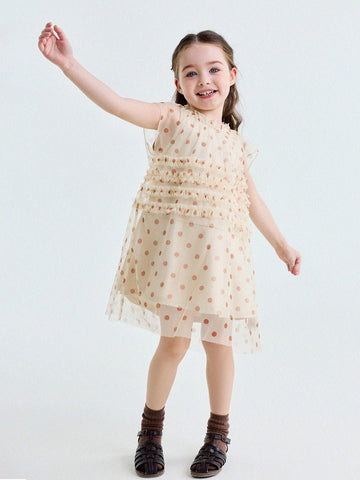 Polka Dot Ruffle Mesh Dress チュール フレンチスリーブワンピース【mh0013199】 yunerma ノースリーブワンピース