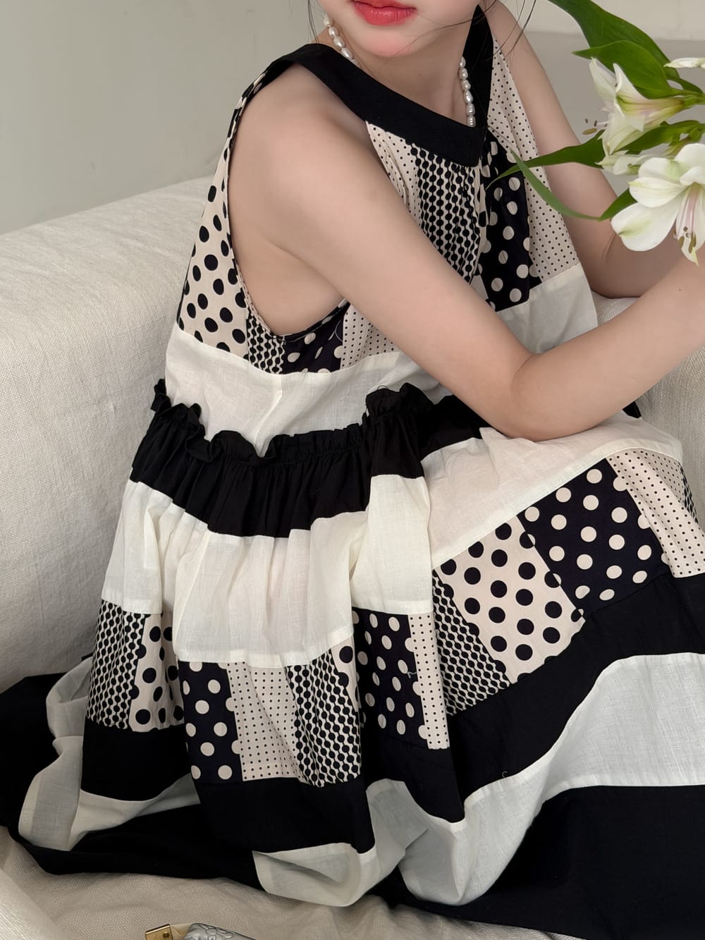 Polka-Dot Shorts Dress Set パッチワーク ノースリーブワンピース 半袖シャツ ハーフパンツ【mh0013134】 Dress / 100cm KUMAI.KIDS 半袖セットアップ