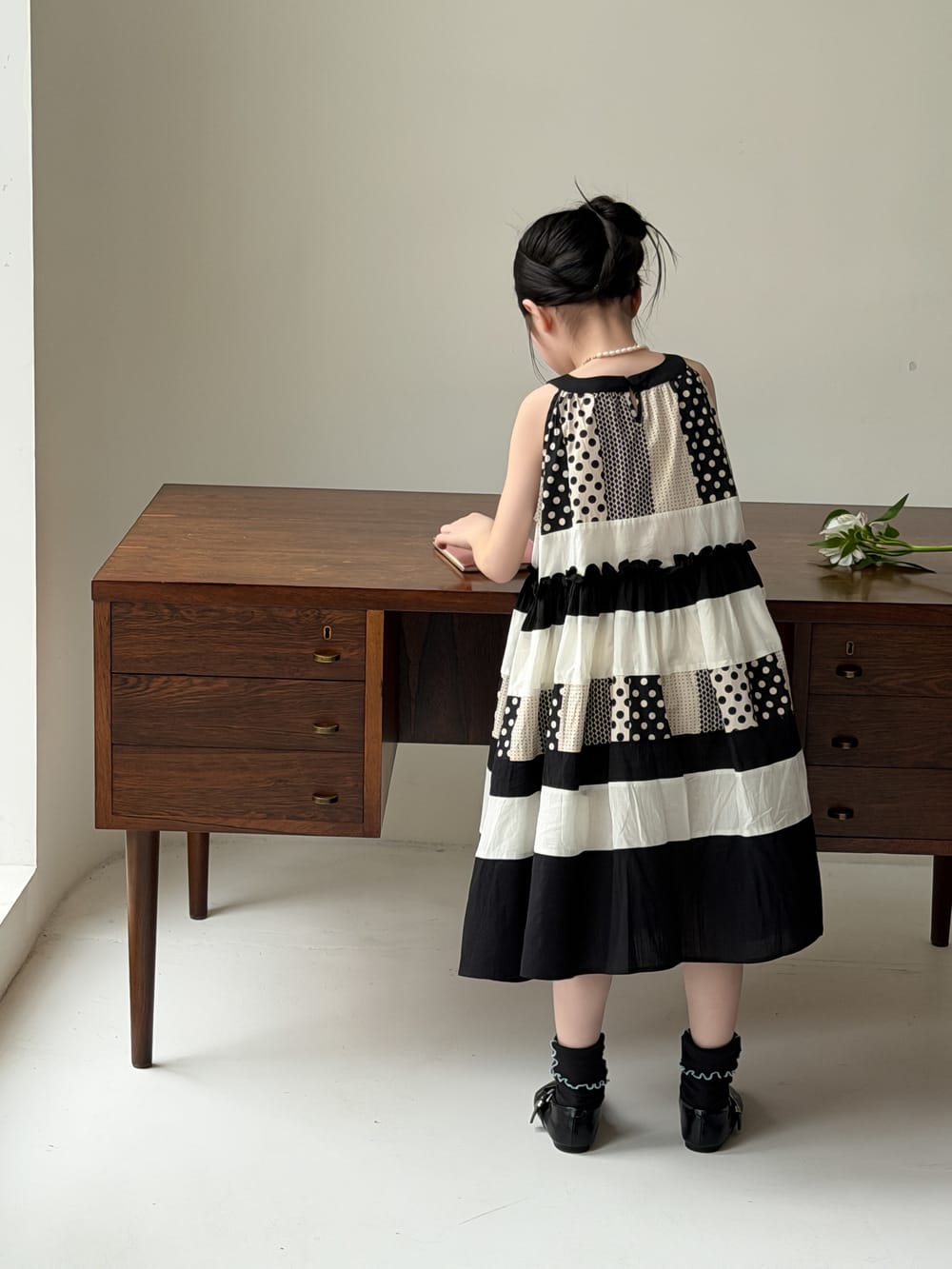 Polka-Dot Shorts Dress Set パッチワーク ノースリーブワンピース 半袖シャツ ハーフパンツ【mh0013134】 KUMAI.KIDS 半袖セットアップ