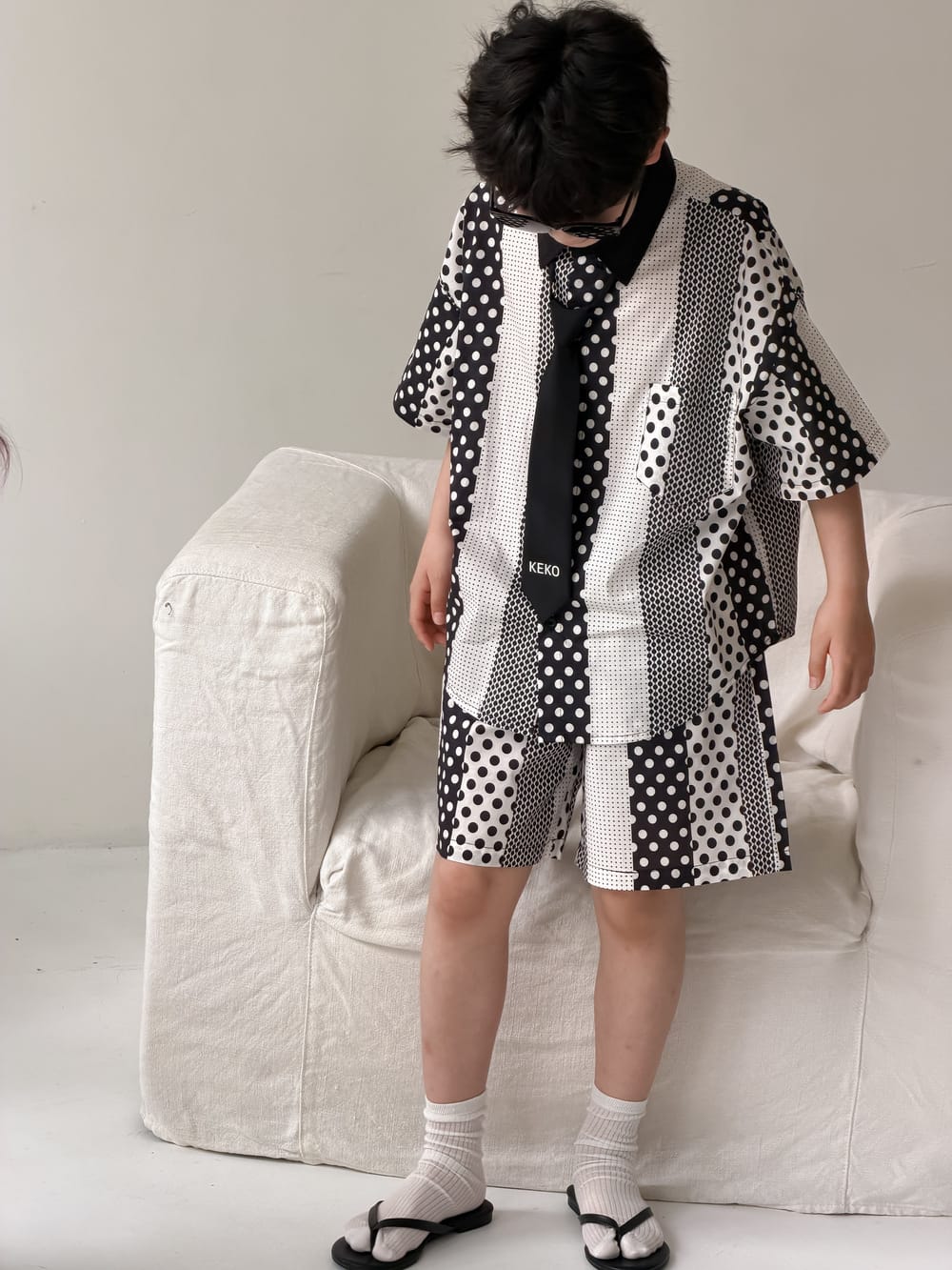 Polka-Dot Shorts Dress Set パッチワーク ノースリーブワンピース 半袖シャツ ハーフパンツ【mh0013134】 Set / 100cm KUMAI.KIDS 半袖セットアップ