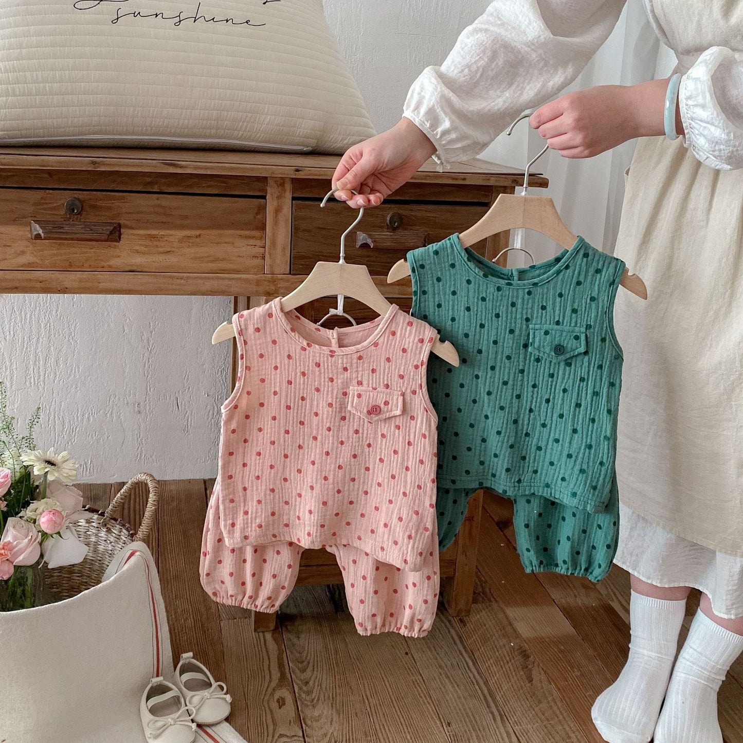 Polka Dot Sleeveless Set-up ドット柄 ノースリーブ セットアップ【mh0012724】 angou ノースリーブセットアップ