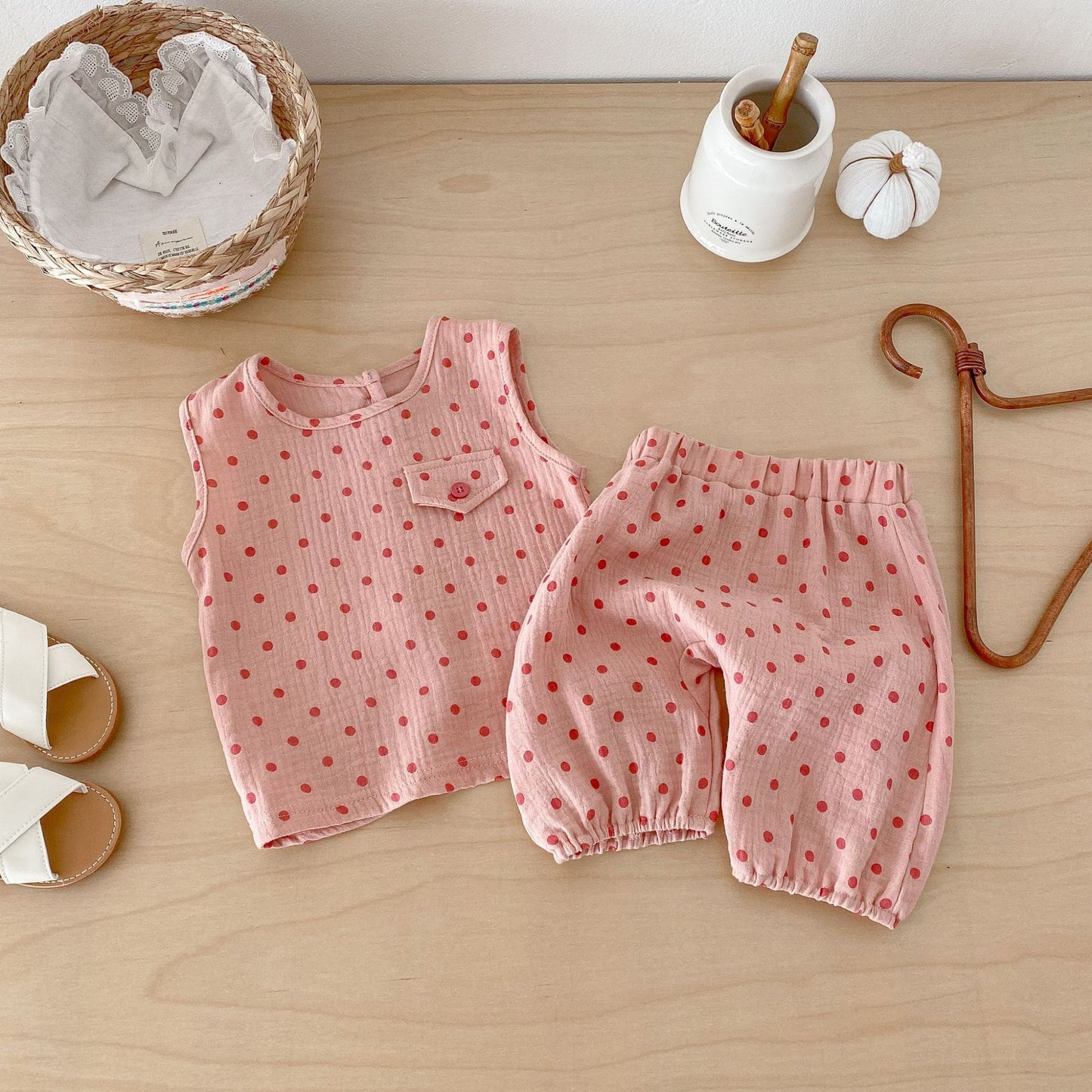 Polka Dot Sleeveless Set-up ドット柄 ノースリーブ セットアップ【mh0012724】 angou ノースリーブセットアップ