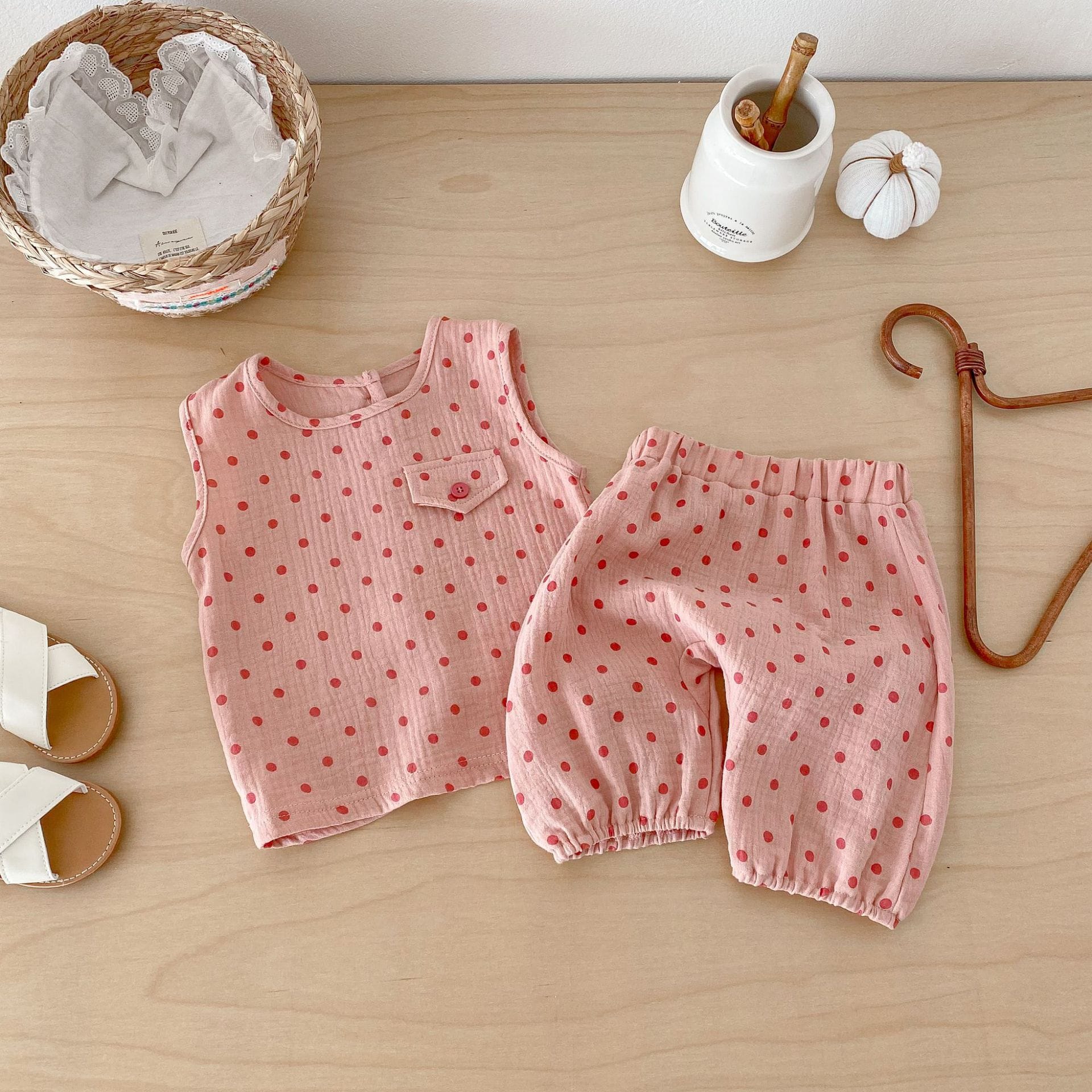 Polka Dot Sleeveless Set-up ドット柄 ノースリーブ セットアップ【mh0012724】 angou ノースリーブセットアップ