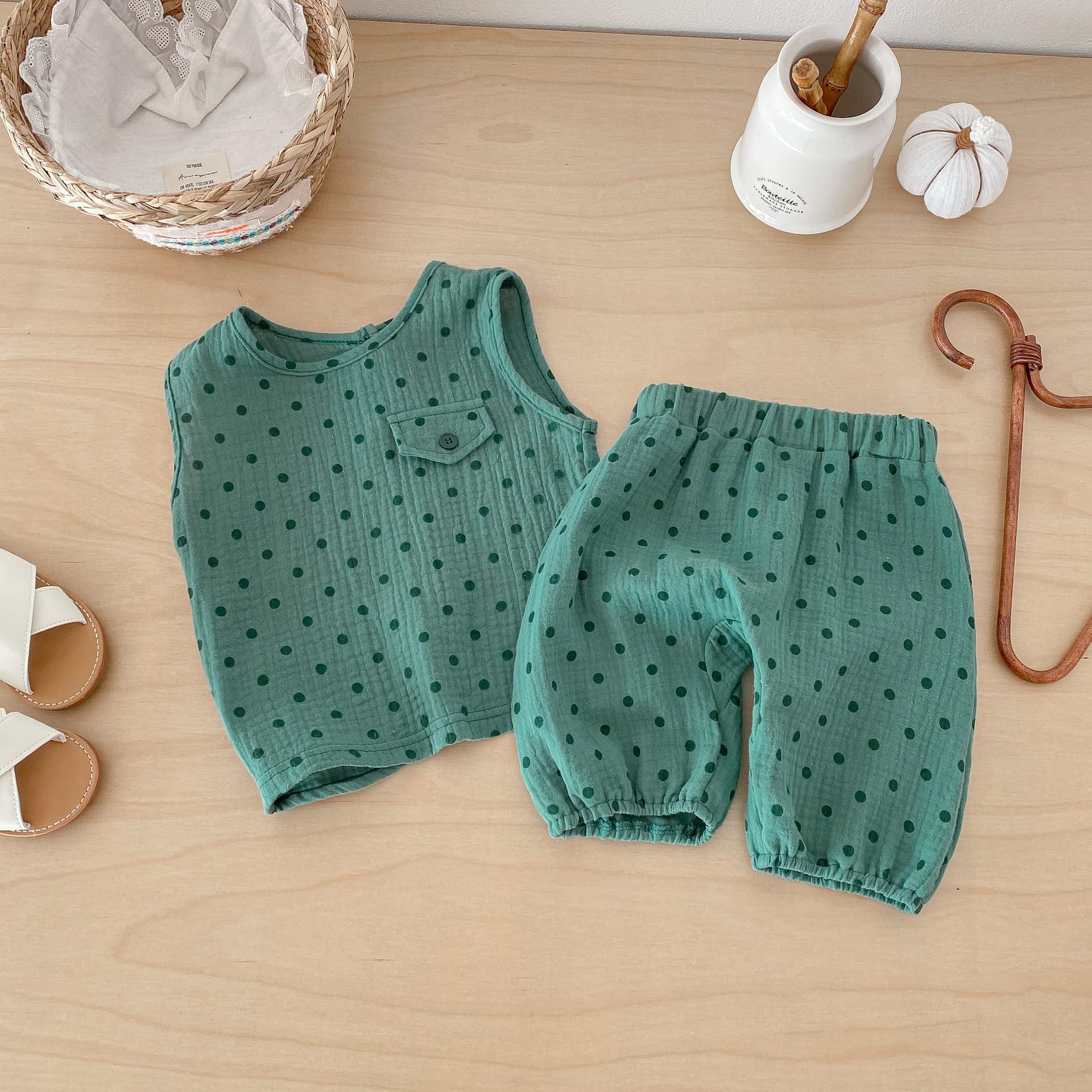 Polka Dot Sleeveless Set-up ドット柄 ノースリーブ セットアップ【mh0012724】 angou ノースリーブセットアップ