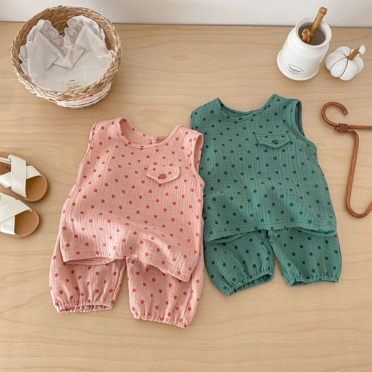 Polka Dot Sleeveless Set-up ドット柄 ノースリーブ セットアップ【mh0012724】 angou ノースリーブセットアップ