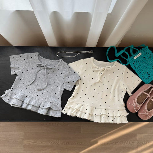 Polka Dot Tiered Ruffle T-Shirt ドット柄 半袖Tシャツ【mh0013118】 MaiTianJi 半袖Tシャツ