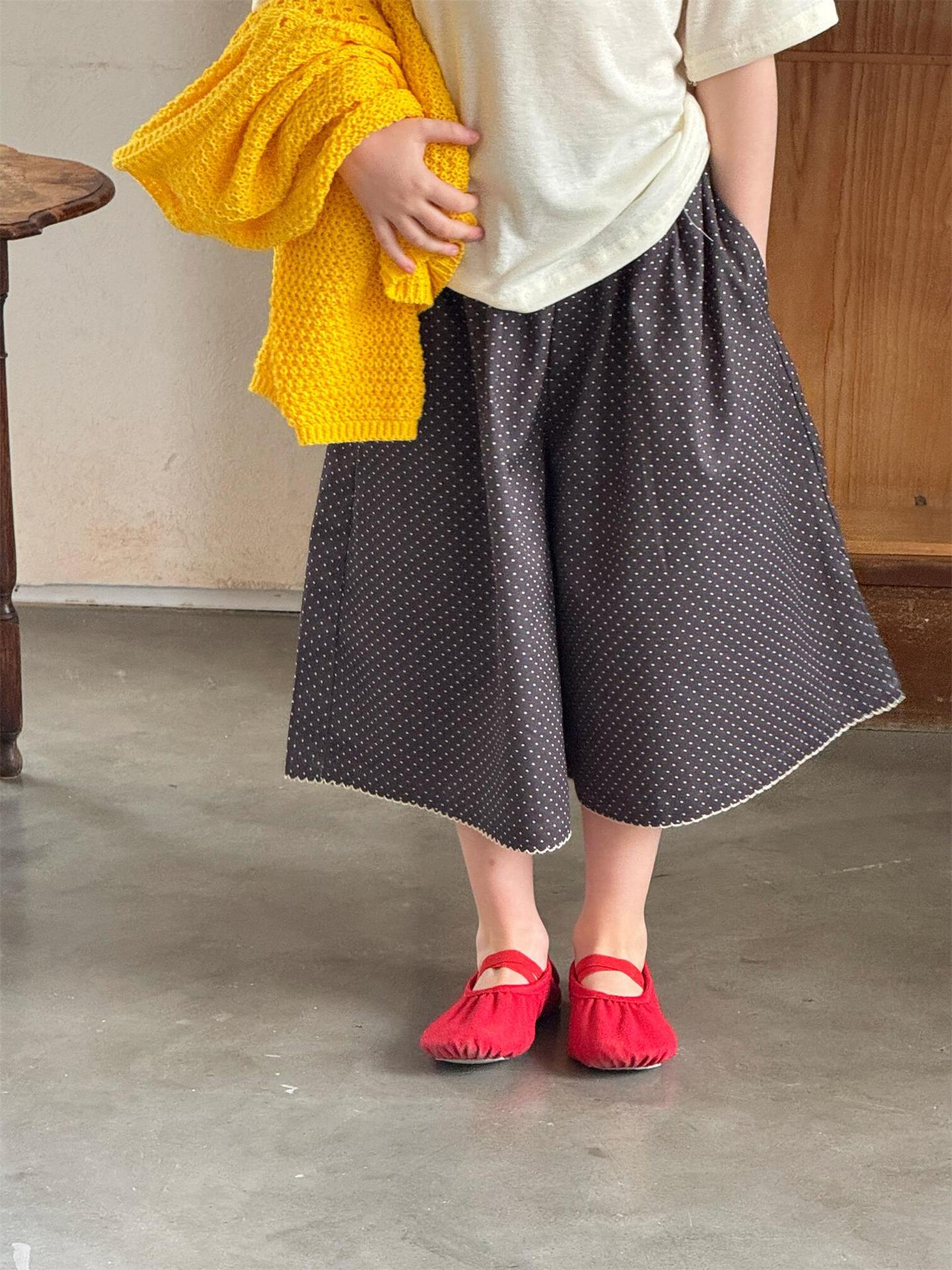 Polka Dot Wide Leg Capri Pants ドット柄 ワイドパンツ カプリパンツ【mh0012310】 Black / 90cm Jianzidan