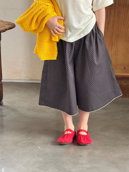 Polka Dot Wide Leg Capri Pants ドット柄 ワイドパンツ カプリパンツ【mh0012310】 Black / 90cm Jianzidan