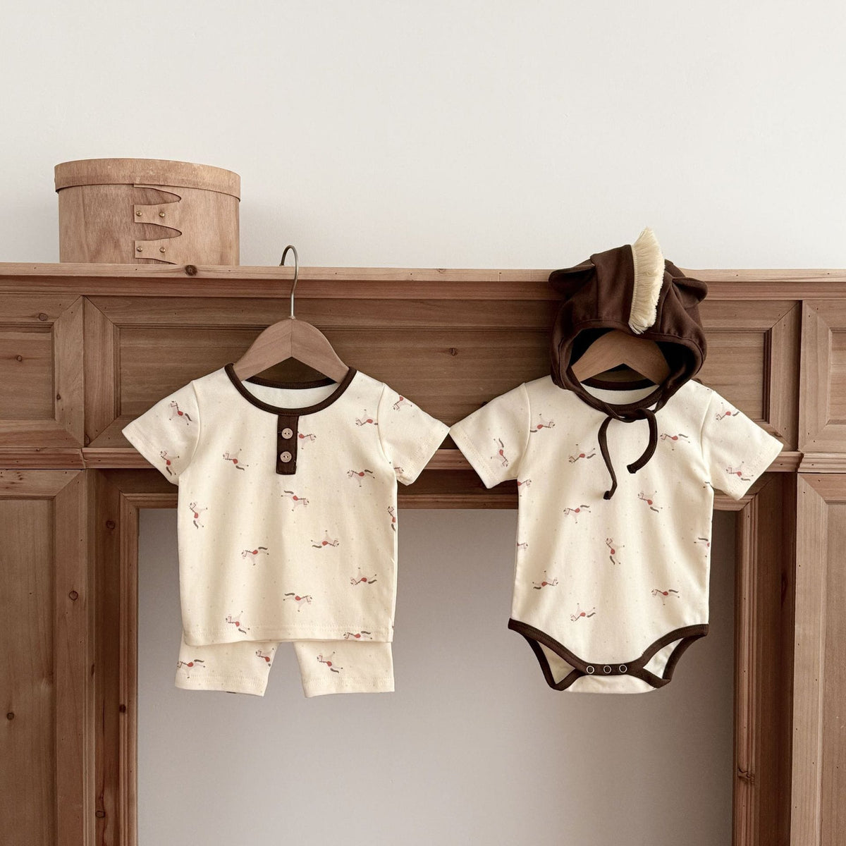 Pony Print Jumpsuit Shorts Set ポニー 半袖ロンパース トップス ショートパンツ セット【mh0013351】 TOMMY'S GIFTS 半袖セットアップ